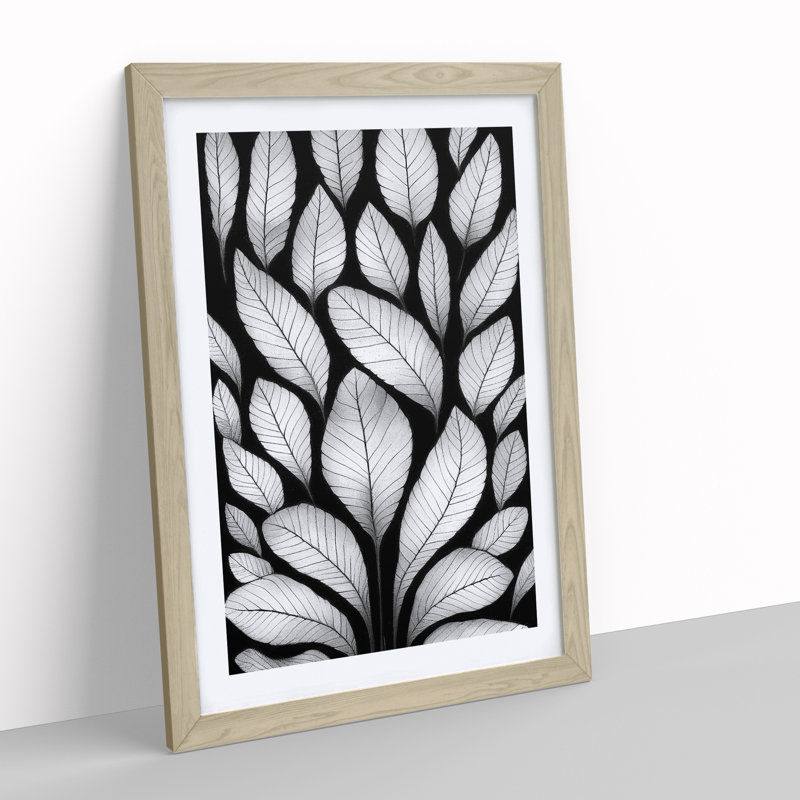 Monochrome Leaves No.2 - Framed Print, 46cm H x 34cm W x 2cm D, Oak