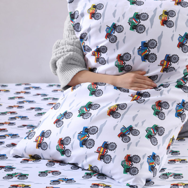 Gray Tractor Print Microfiber Kids Queen Sheet Set