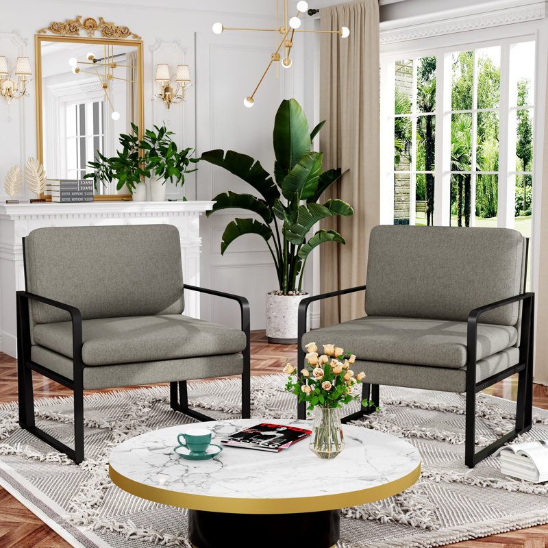 Bouke Upholstered Armchair, Black, Charcoal Gray Linen Blend