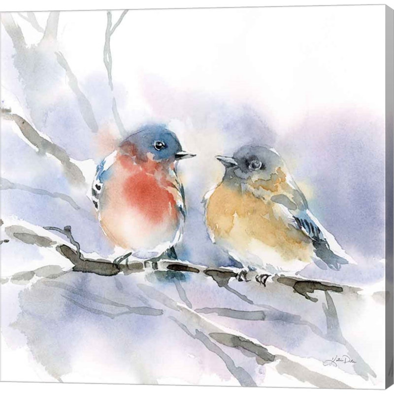 «Bluebird pair» par Katrina Pete - peinture sur toile tendue
