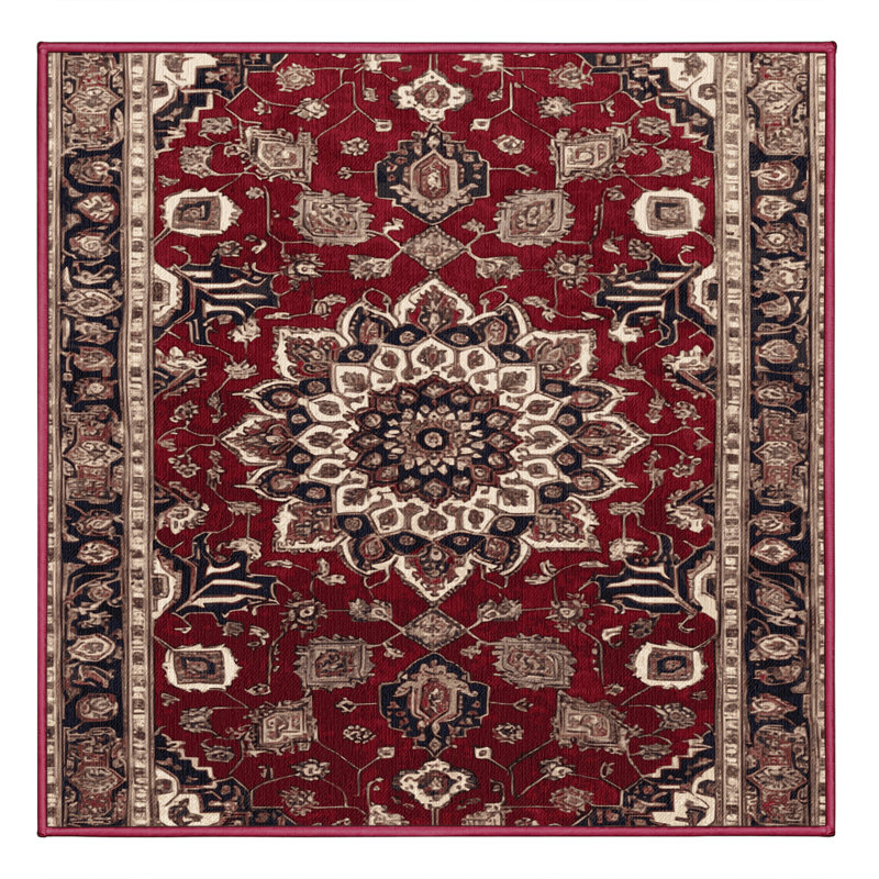 Tapis rouge persan lavable à la machine, Carré 5 pi