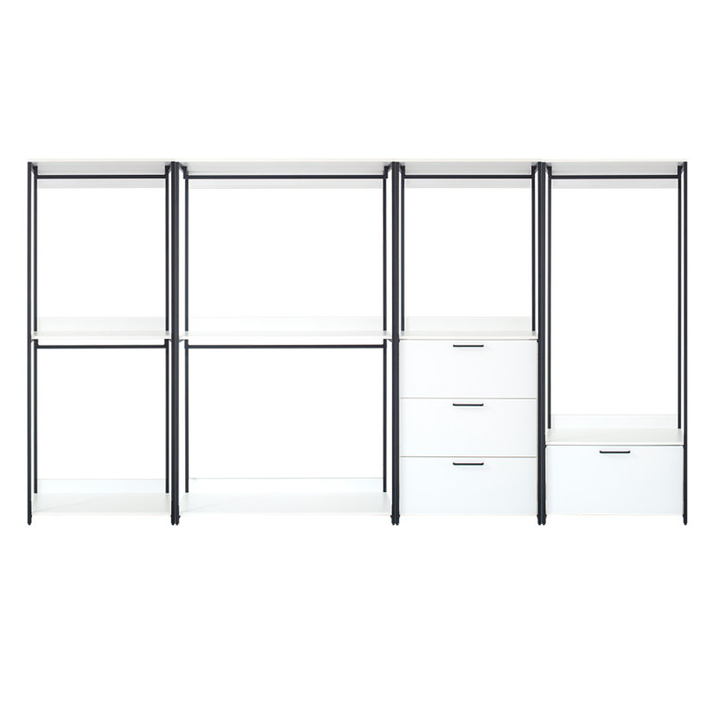 Versatile Freestanding Wood Closet System With Sturdy Metal Frame, White