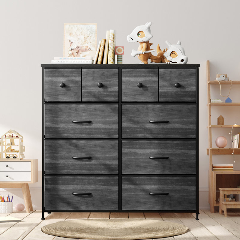 Commode double 10 tiroirs l 39,4 po, Grain de bois noir