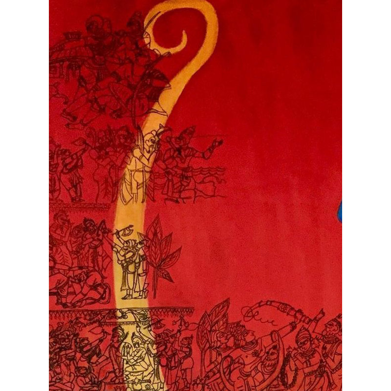«Lord Rama In Meditation», peinture à l'acrylique et à l'encre par Kangana Vohra - Art mural spirituel de 36 po x 48 po, Ramayana
