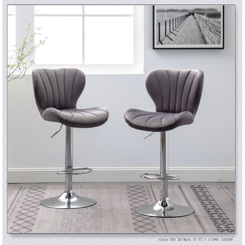 Ellston Upholstered Adjustable Swivel Barstools, Set of 2, Gray