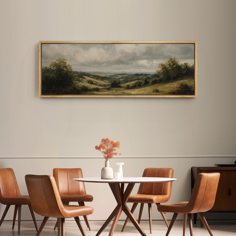 Rolling Countryside Landscape Large Framed Canvas Print Wall Art for Traditional Rustic Decor, 20" H x 60" W, Natural