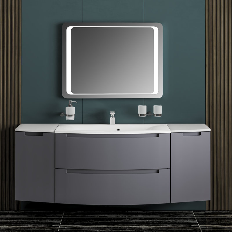 Meuble-lavabo simple avec plateau Kaleab 31,3 po, Gris mat