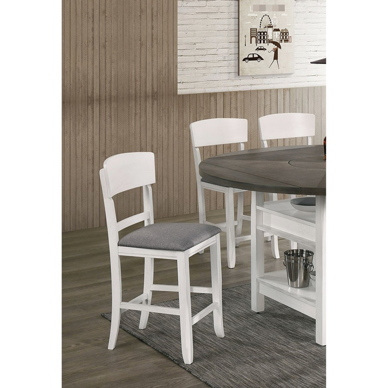 De 2 chaises de salle à manger modernes à hauteur de comptoir - siège en bois massif blanc et tissu rembourré gris