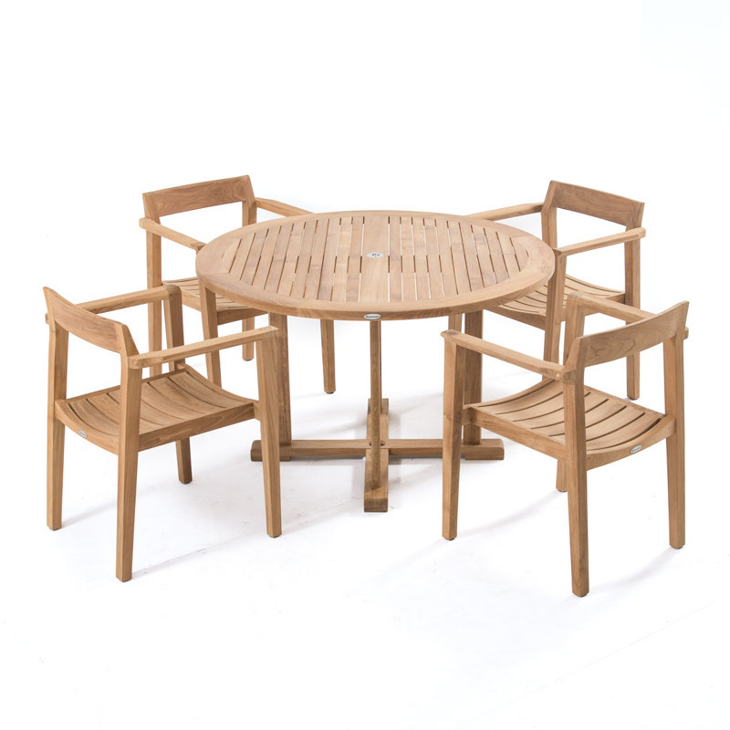 Classic 48-Inch Round Teak Outdoor Dining Table with Umbrella Hole