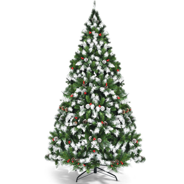 Sapin de Noël pré-éclairé à flocons de neige avec baies rouges, 6/7,5/9 pi, 8 modes, 6' H