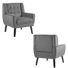 Davey Upholstered Gray Velvet Tufted Wide Back Armchair with Solid Wood Leg