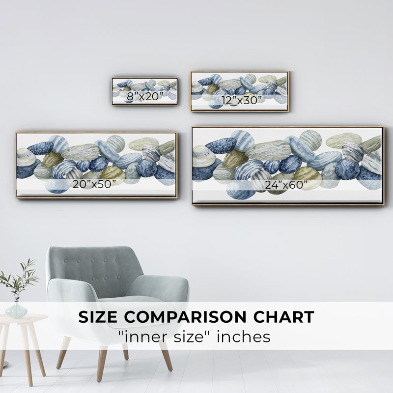 Found Pebbles III- Framed Canvas, 24" H x 60" W