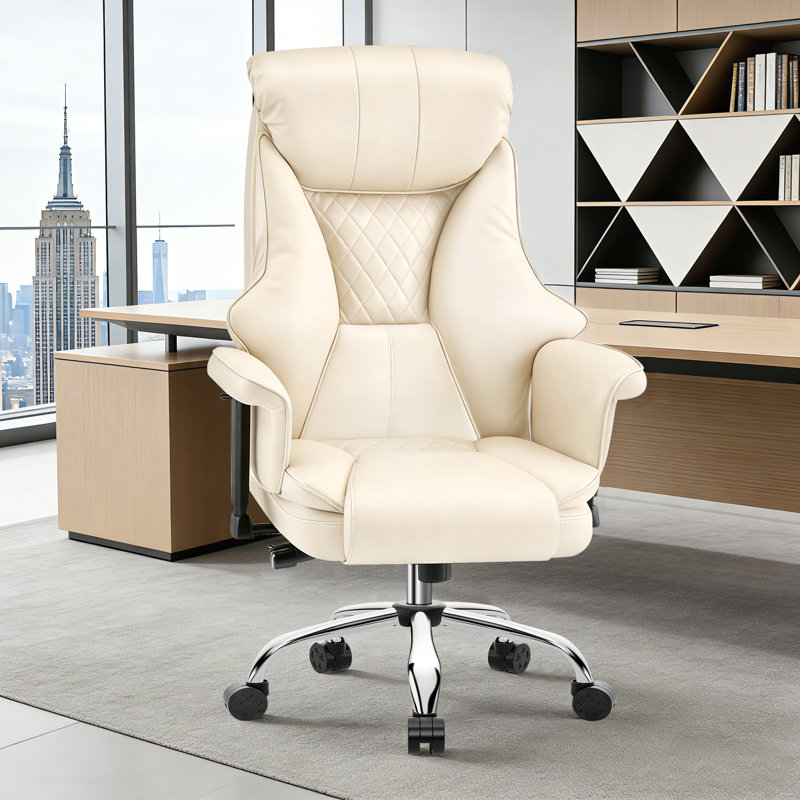 Fux Leather Ergonomic Executive Office Chair High Back And Comfy Thickened Seat Cushion，Adjustable Armrests and Lumbar Support