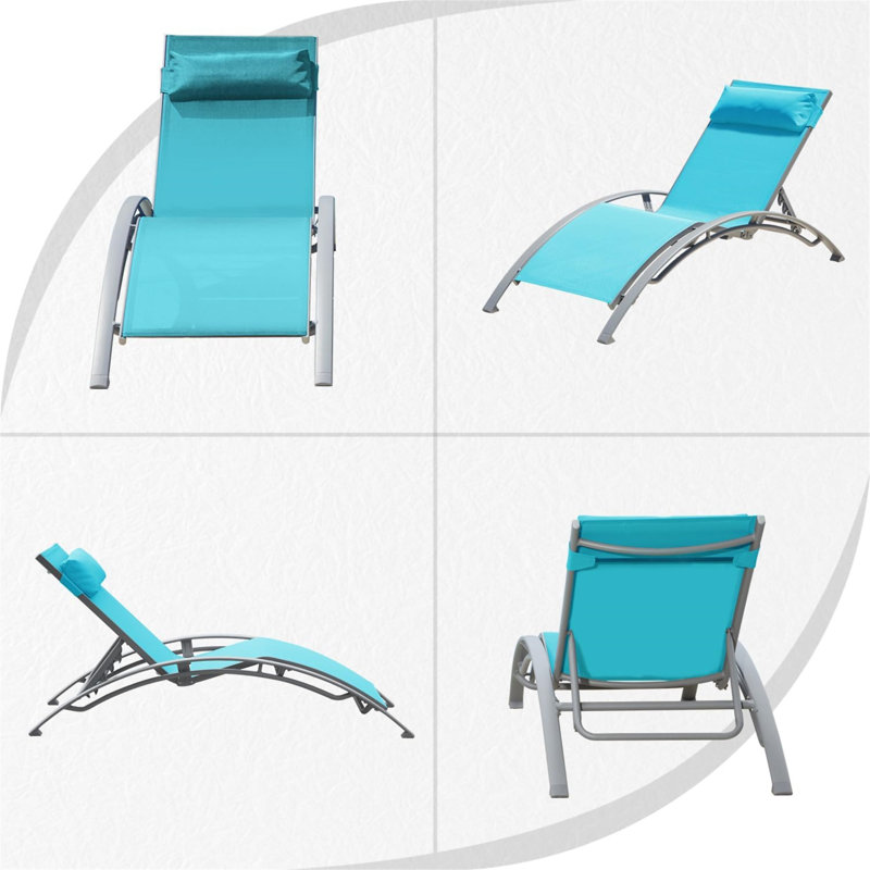 Ensemble 3 chaises longues bleues pour piscine