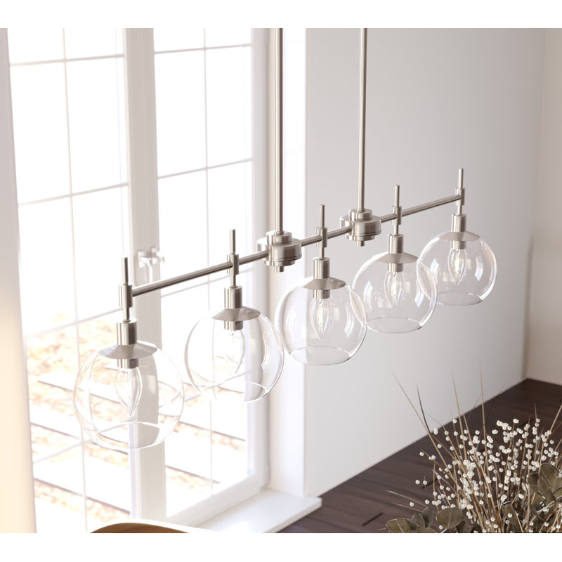 Xidane With Clear Glass 5 Light Linear Chandelier Ceiling Light Fixture, Brushed Nickel