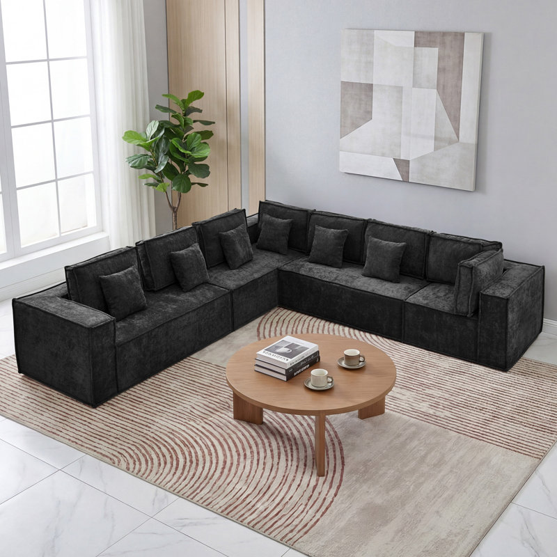 Canapé modulaire surdimensionné en L de 138 po en chenille désossée de 138 po, canapé modulaire surdimensionné à 7 sièges profonds, sans assemblage
