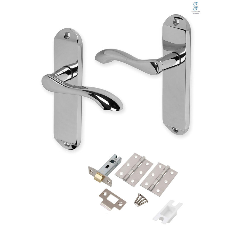 Golden Grace 1 Set Cadenza Design Latch Door Handles in Polished Chrome Finish with Hinges - 175mm x 38mm