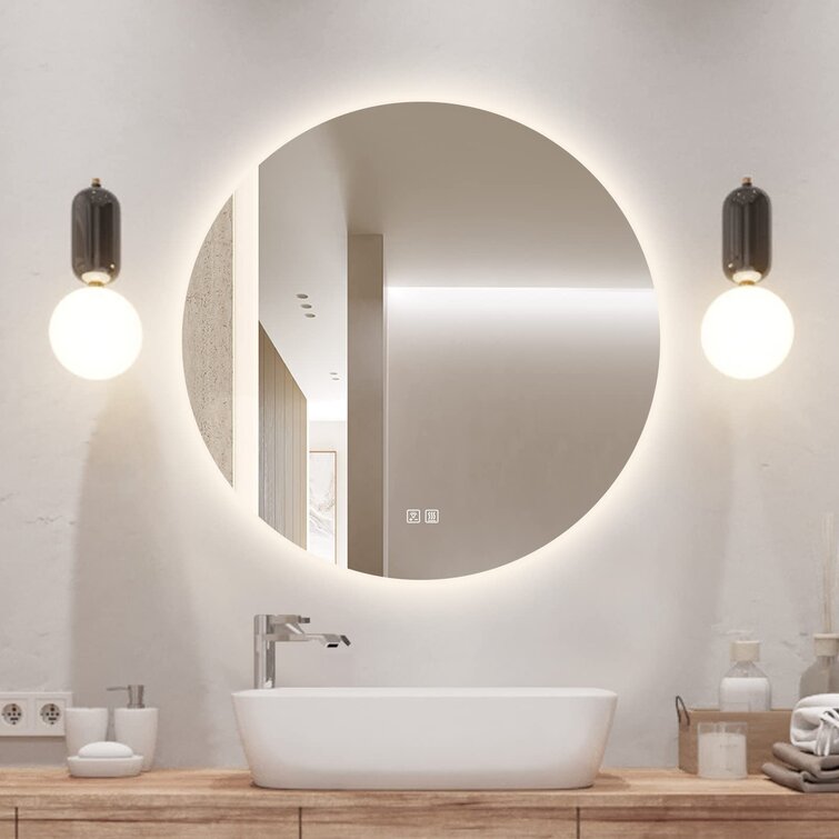 Led Round Bathroom Mirror With Lights, Smart Dimmable Vanity Mirrors For  Wall, Anti-Fog Backlit Lighted Makeup Mirror