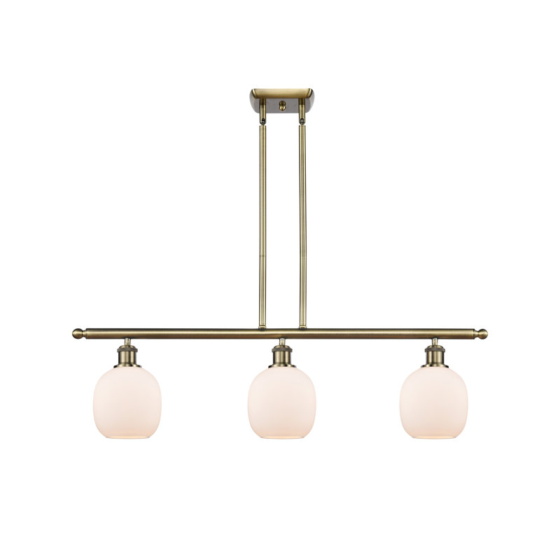 Luminaire suspendu linéaire à 3 lumières pour îlot de cuisine Claudette, Ampoule non incluse, Blanc mat