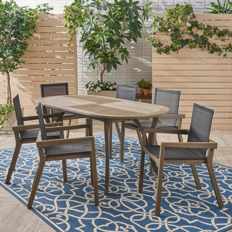 6 - Person Acacia Wood Patio Dining Set with Oval Table