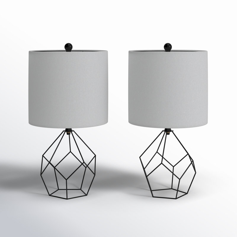 Ensemble de 2 lampes de table en métal avec abat-jour en lin H 18,75 po Blythe, Noir
