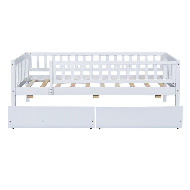 Twin Wood Daybed With Space Drawers - White, & Functional White Two Solid Wood, Ideal For Space Constrained Areas, Twin