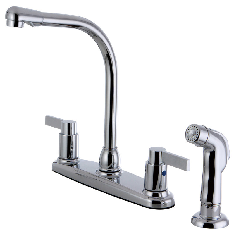 Kingston Brass NuvoFusion Two-Handle 4-Hole 8" Centerset Kitchen Faucet with Side Sprayer, Polished Chrome