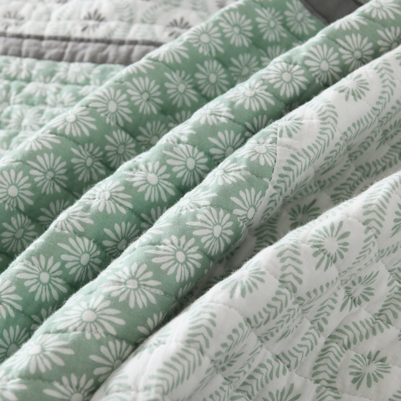 DDUOXIN 100% Cotton 98×90 inch Patchwork Quilt Sets - 1 Quilt with 2 Pillow Shams, Queen  Quilt + 2 Shams, Green/Gray