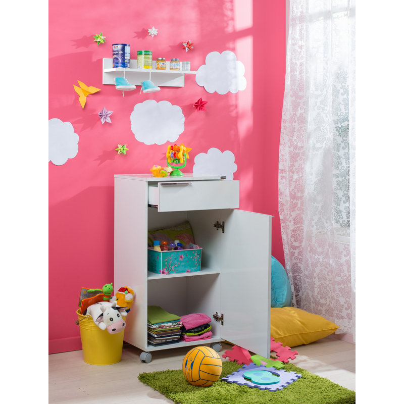 Multi-Purpose Cabinet with Wheeled Legs, White, 19.7 x 39.4 x 15.7 inches | Coated Particle Board, Thickness: 0.6 inches | Features 1 Drawer, Wall-Mountable Design, Perfect for Modern Home & Office Storage