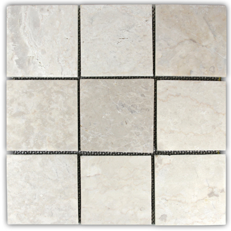 Cumberland 4" x 4" Natural Stone Mosaic Tile in Cream – Mesh Backed Waterproof Matte - 1 Sq Ft