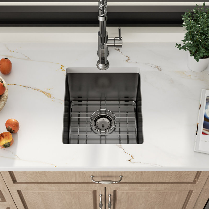 15" L x 17" W Bar Sink 16 Guage Single Bowl Stainless Steel Undermount Bar Kitchen Sink, Gunmetal Black