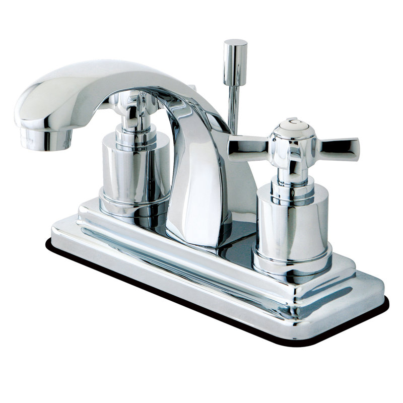 Kingston Brass Millennium Two-Handle 3-Hole Deck Mount 4" Centerset Bathroom Faucet with Brass Pop-Up, Polished Chrome