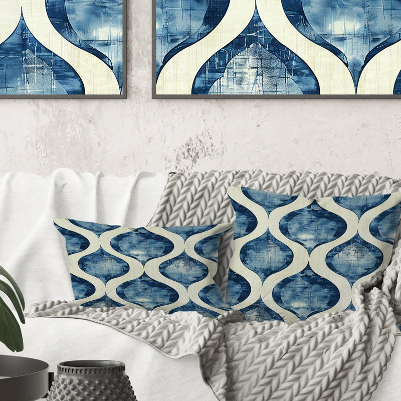 Coussin Blue Ogee, H 16 po x l 16 po