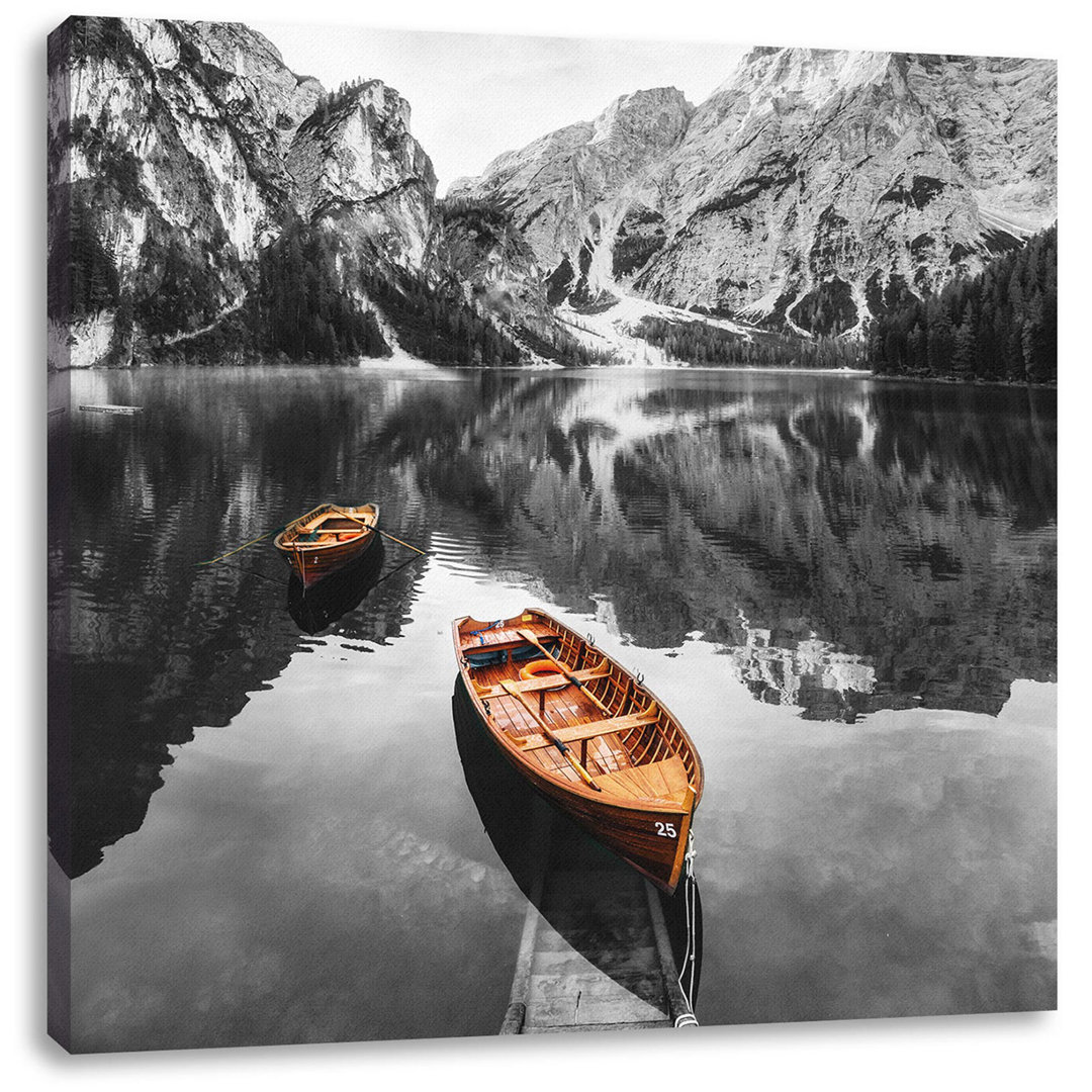 Leinwandbild Bootsteg Am Pragser Wildsee