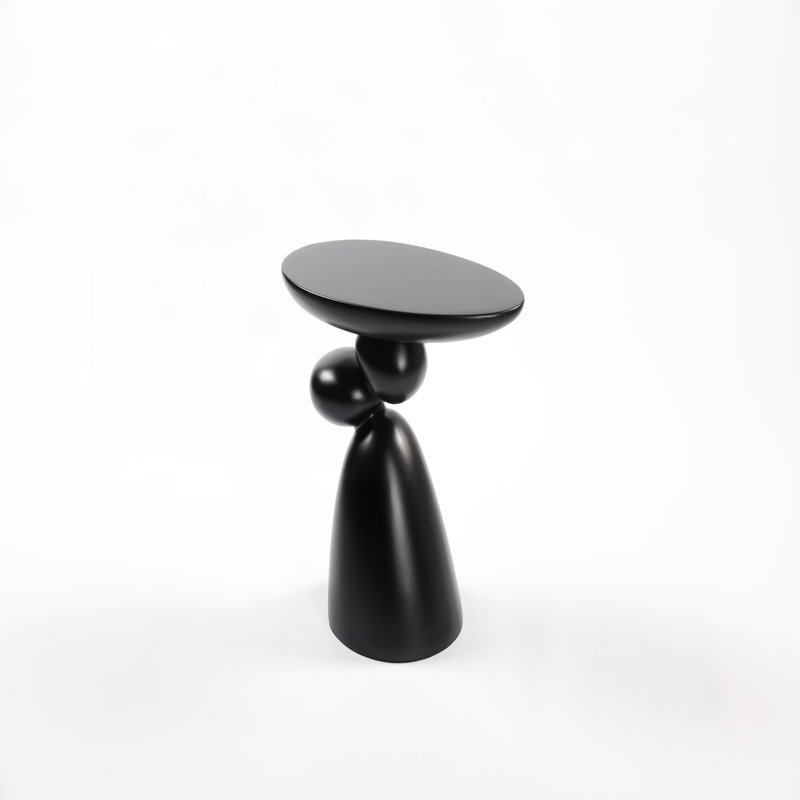 Lucky Stone End Table, Fiberglass Side Table, Modern Minimalist Corner Table for Living Room, Bedroom, and Guestroom, Black