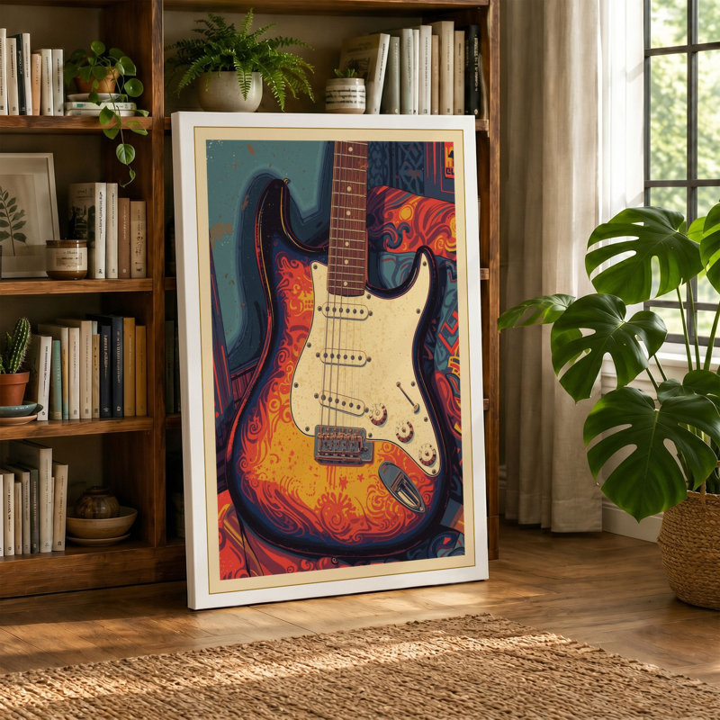 Electric Sun Retro - Wrapped Canvas, 18x12 - 45.7 x 30.5 cm, Ochre Border