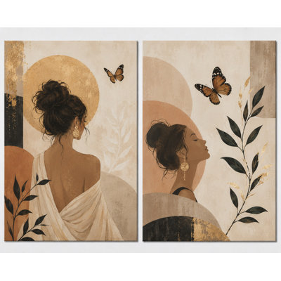 Très grand ensemble de 2 bohémiennes modernes, reproduction d'art sur toile neutre avec papillon pour chambre à coucher, salle de bain, salon, impression sur toile 24 x 36 pouces