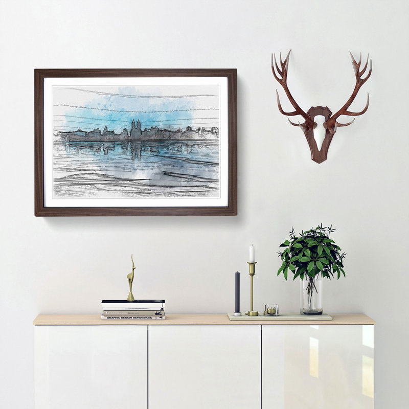 View of New York in Abstract - Picture Frame Graphic Art Print, 35cm H x 50cm W x 2cm D, Walnut