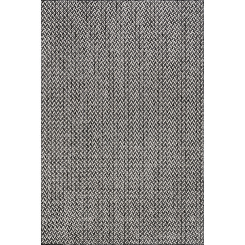 Malaya Herringbone Power Loom Indoor/Outdoor Rug, Rectangle 4' x 6', Gray