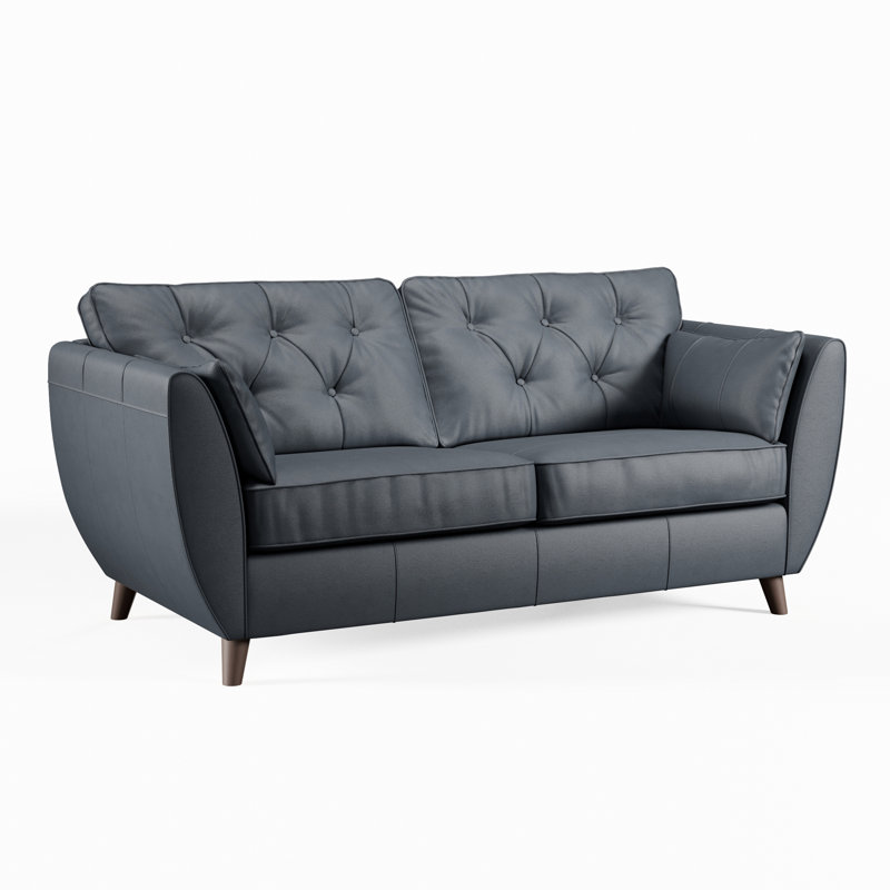 Marylin Leather 3 Seater Sofa, Navy, Dark Wood