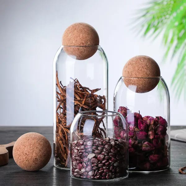 1 ensemble de pots à billes de rangement, pots à thé en verre, pots à bouchons minimalistes, pots à bonbons scellés, pots à café, pots à nourriture sèche, pots à café
