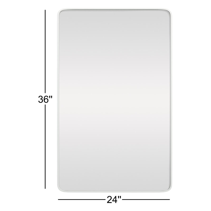 Sabine Metal Rounded Rectangle Wall Mirror, White, 36" x 24"