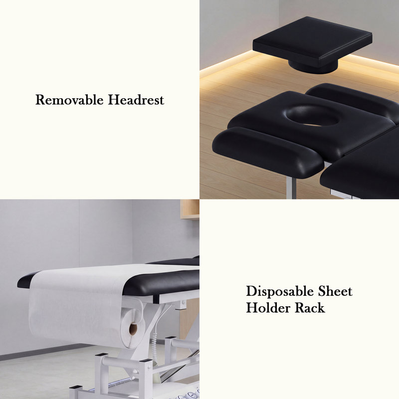 Professional Electric Massage Table with Adjustable Height, Backrest & Leg Rest, Dual-Motor Massage Bed with Remote & Foot Control, LED Buttons