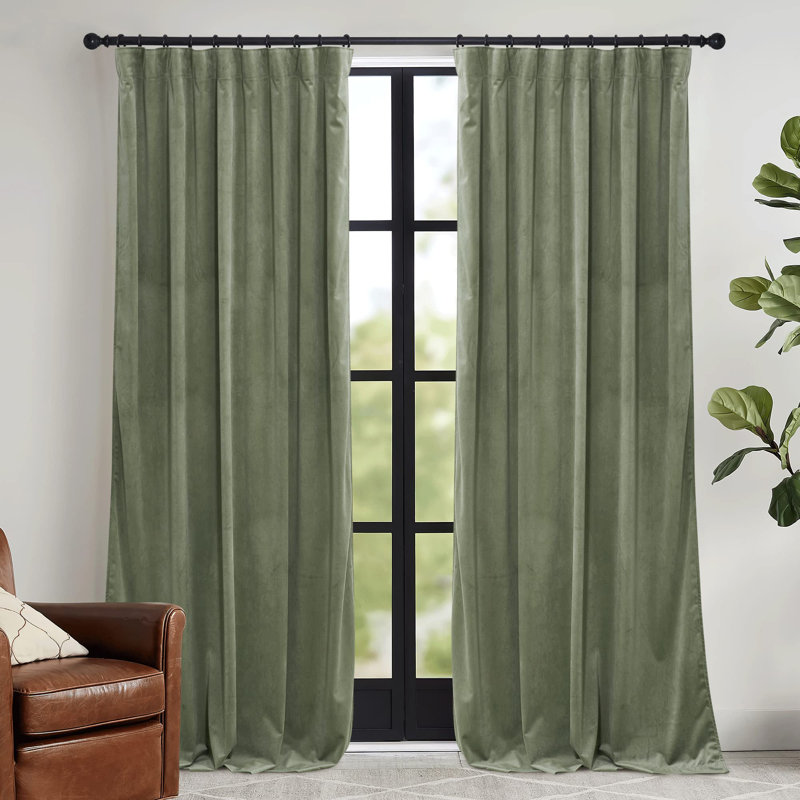Sage Green Velvet Curtains, Room Darkening Super Soft Velvet Drapes With Pleat Tape, Thermal Insulated Window Treatment, W52 X L84 Inch, 2 Panels