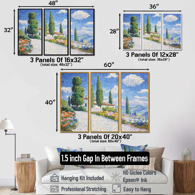 Paysage de géraniums inspiré par Vincent II - France, ensemble de décorations murales, H 40 po x l 60 po, Naturel