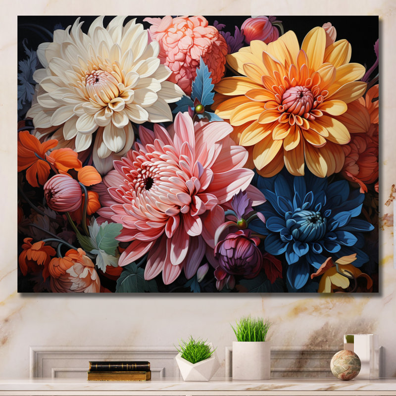 «Mums Mums In Bloom II», reproduction d'art sur toile, H 16 po x l 32 po x P 1 po, Toile tendue