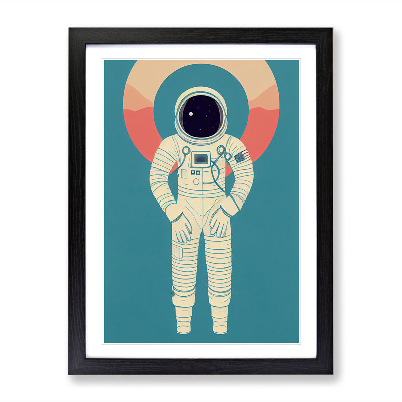 Astronaut Pop Art No.6 1 Piece Single Picture Frame Wall Art, 64cm H x 46cm W x 2cm D, Black Framed