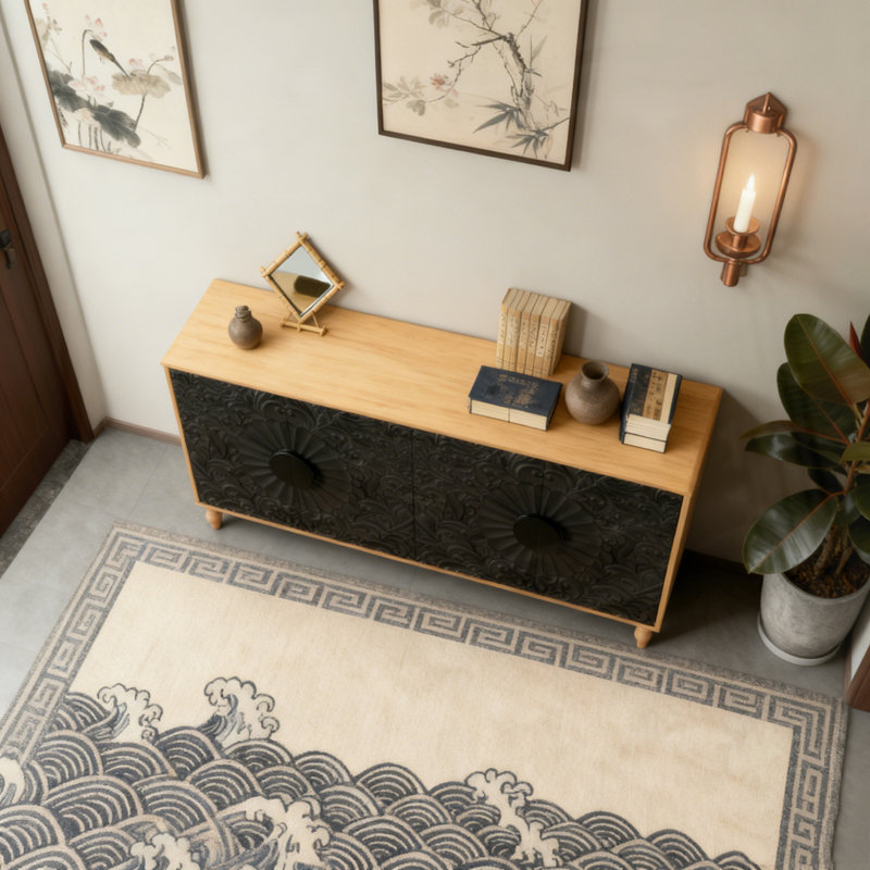 Armoire de rangement, Noir/naturel
