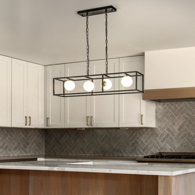 Kyzen 4-Light Matte Black Bubble Chandelier Square/Rectangle Industrial Light  Fixrures for Dining Room