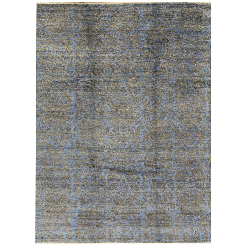 Tapis brun et bleu de haute qualité noué à la main